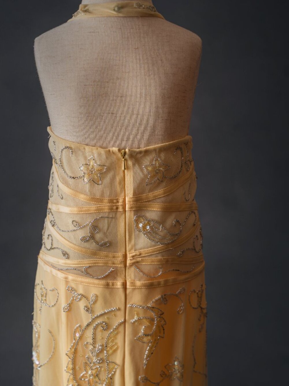 Cache Butter Yellow Beaded Mermaid Halter Dress, size M (6) - Picture 3 of 4